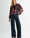 Aubergine Multi  Long Sleeve Bubble Hem Top
