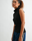 Black sleeveless turtleneck sweater