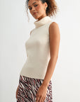 Bone White sleeveless turtleneck sweater