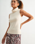Bone White sleeveless turtleneck sweater