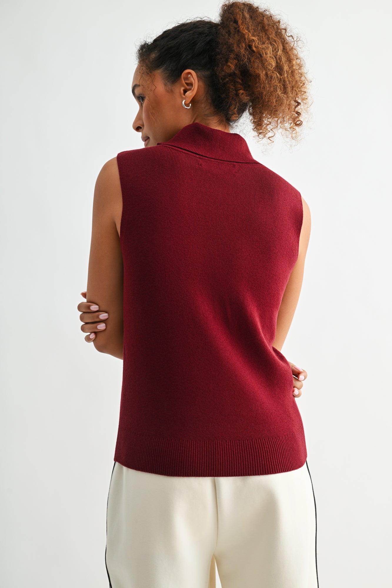 Cherry sleeveless turtleneck sweater
