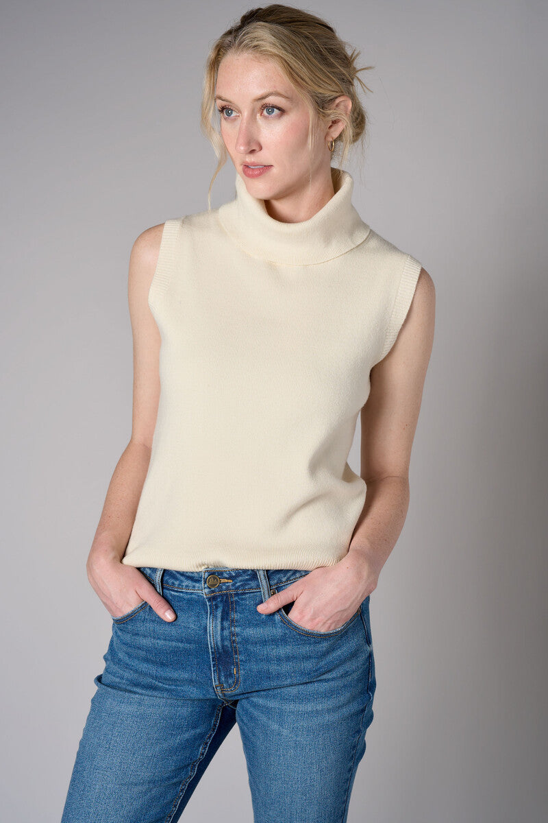 Bone White sleeveless turtleneck sweater