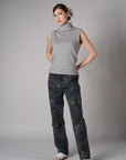 Gray sleeveless turtleneck sweater