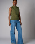 Olive sleeveless turtleneck sweater