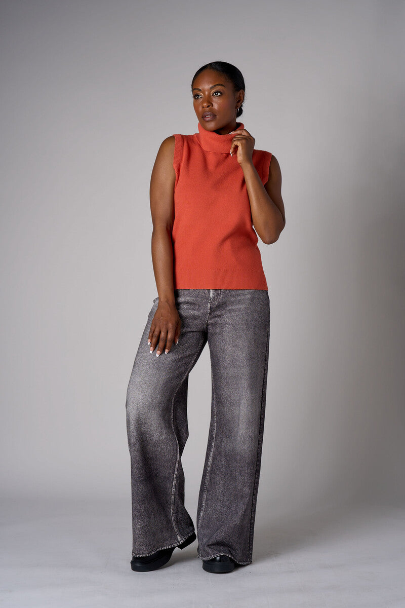 Tea Rose sleeveless turtleneck sweater