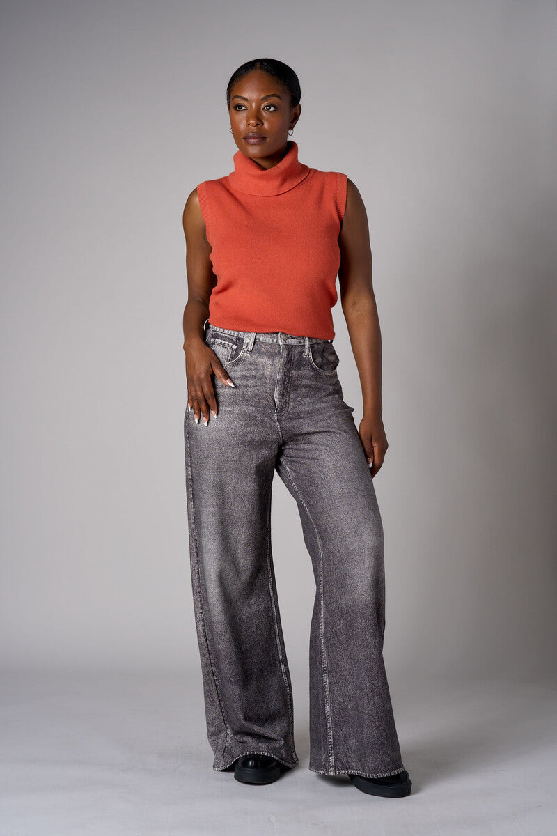Tea Rose sleeveless turtleneck sweater