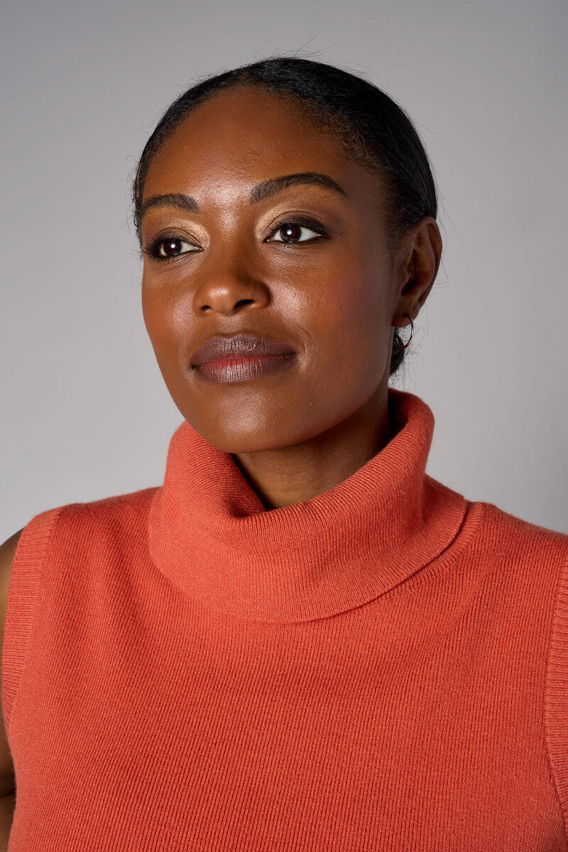 Tea Rose sleeveless turtleneck sweater