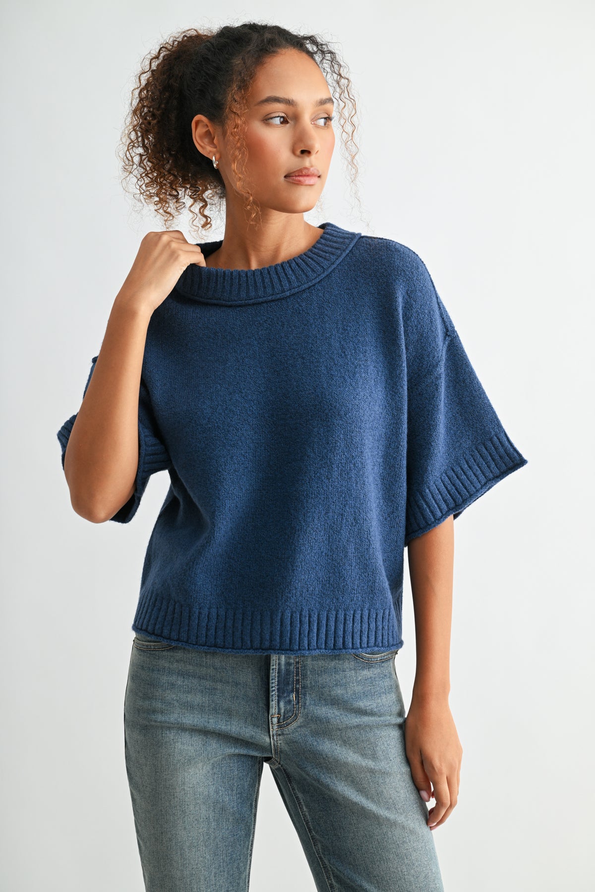 Cadet Blue Petite Broome Crop Sweater