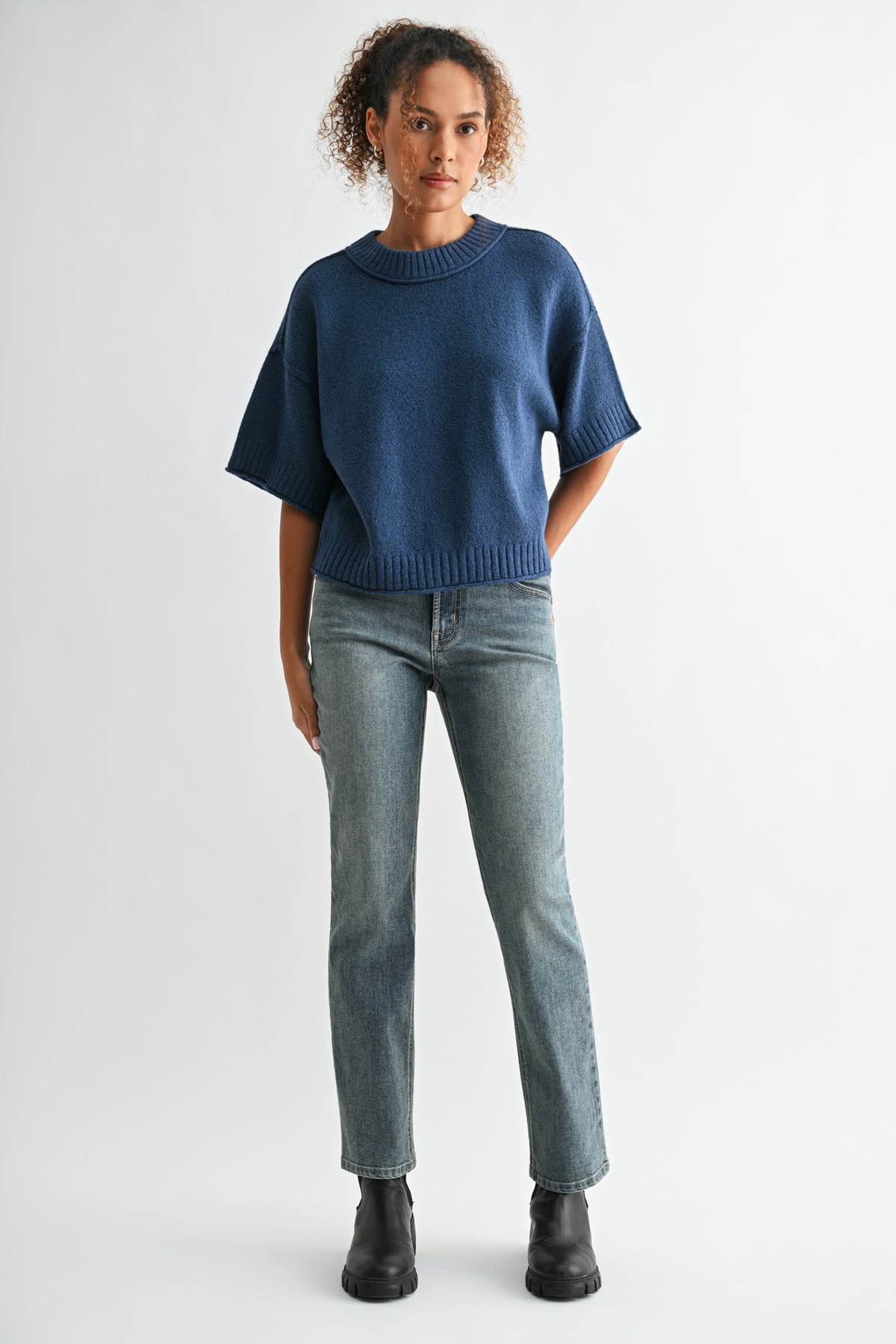 Cadet Blue Petite Broome Crop Sweater