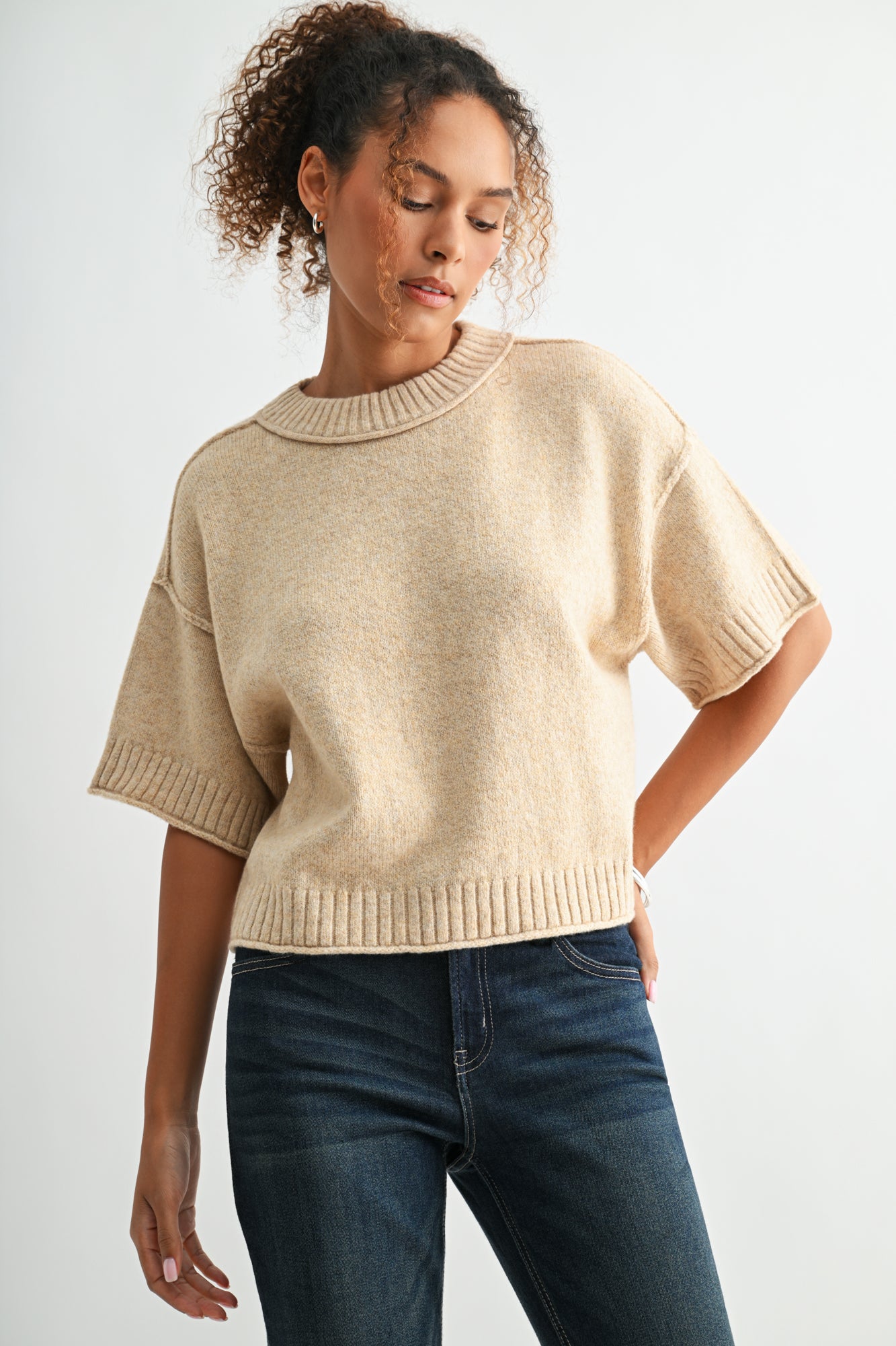 Khaki cropped broome sweater