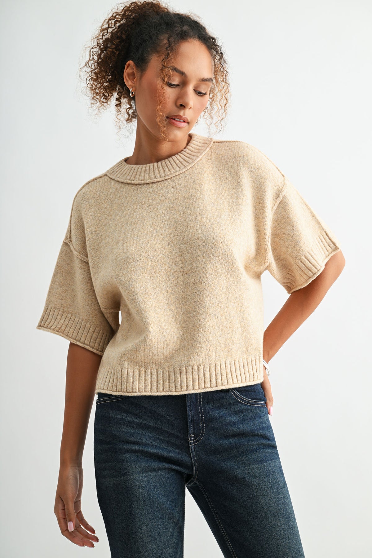 Khaki cropped broome sweater