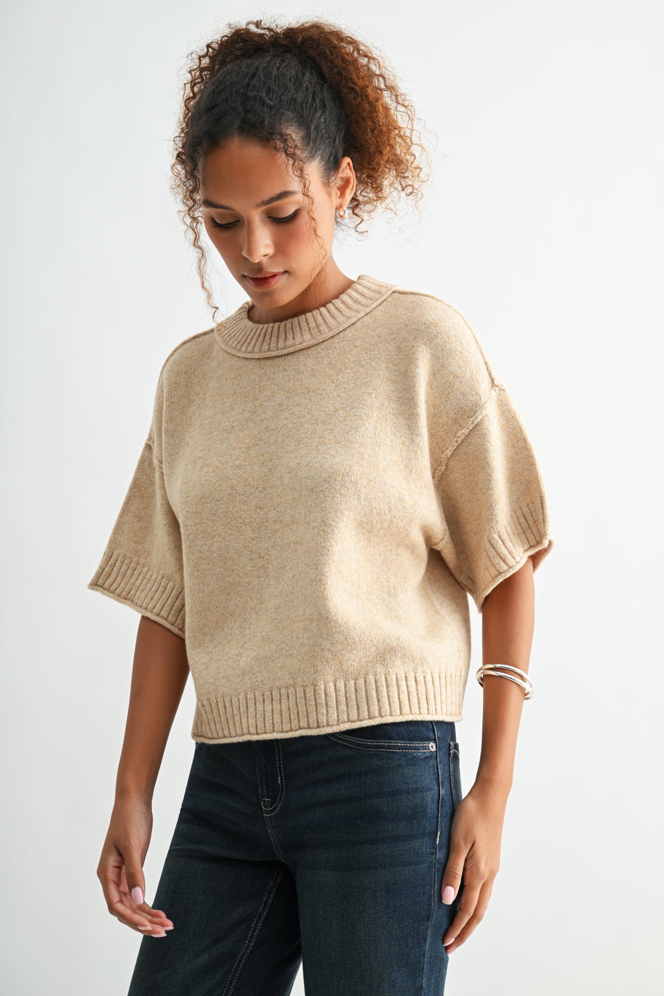 Khaki cropped broome sweater
