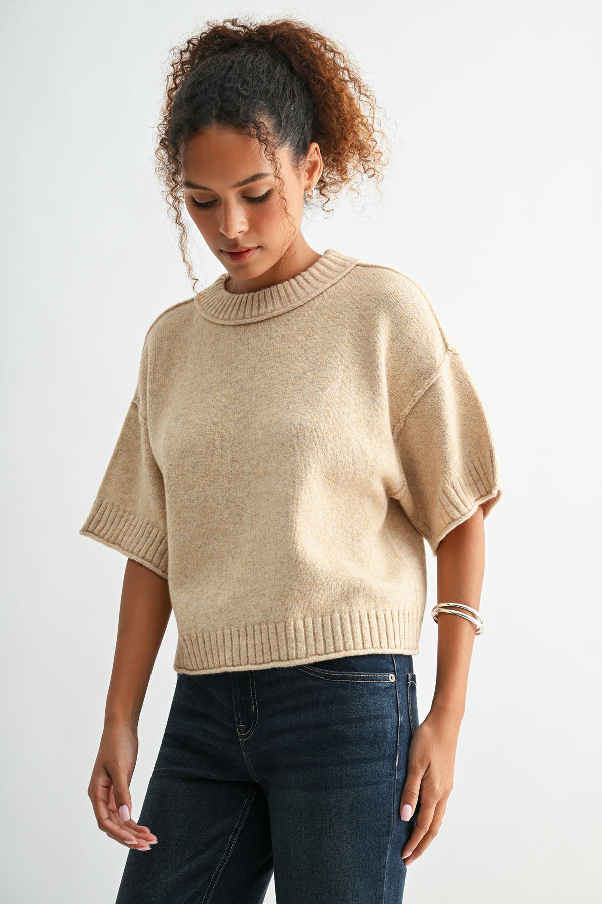 Khaki cropped broome sweater