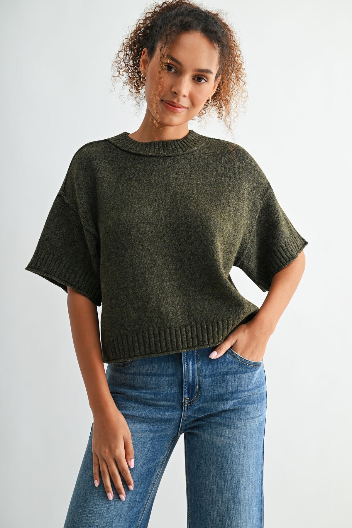 Olive Petite Broome Crop Sweater