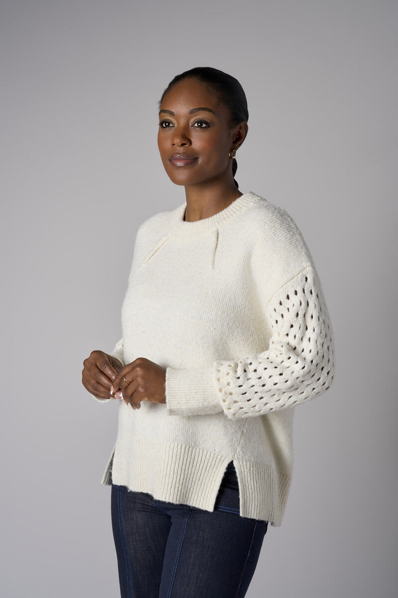 Bone White Long Sleeve Open-Work Sweater