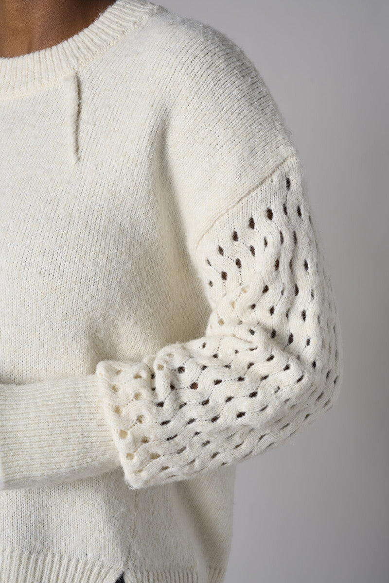 Bone White Long Sleeve Open-Work Sweater