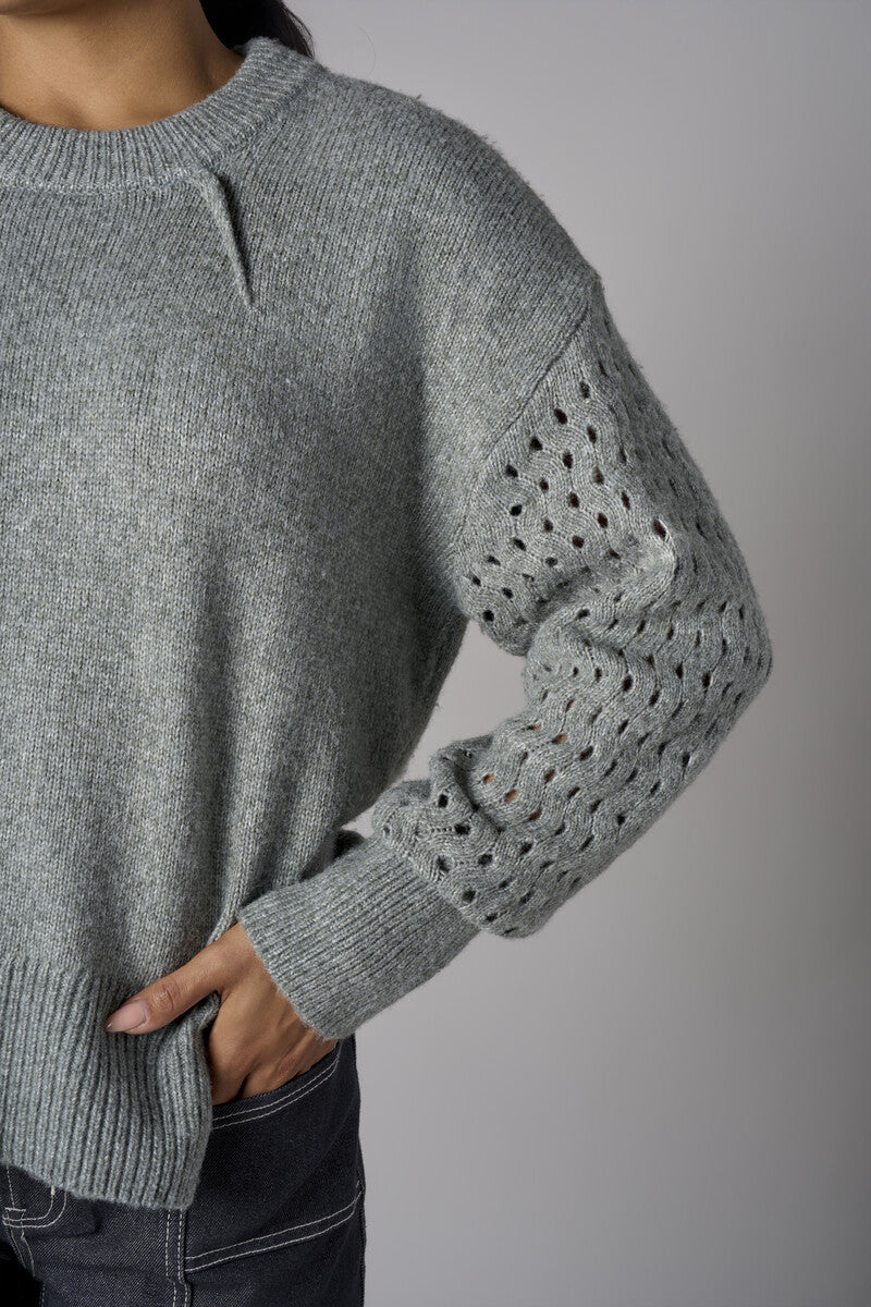 Gray Long Sleeve Open-Work Sweater