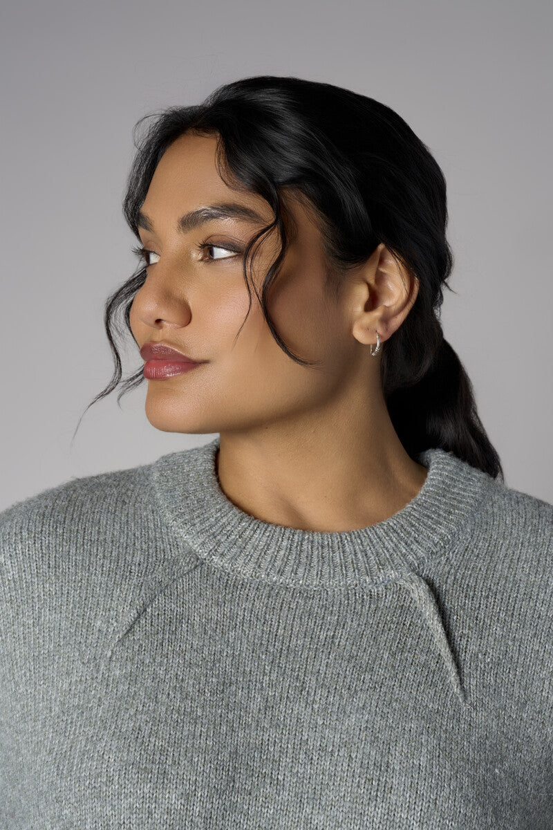 Gray Long Sleeve Open-Work Sweater
