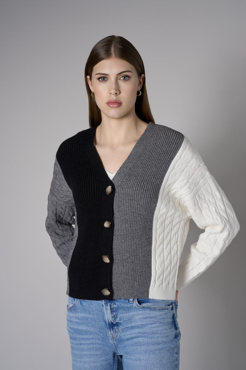 Black Multi Color Color-Blocked Cardigan