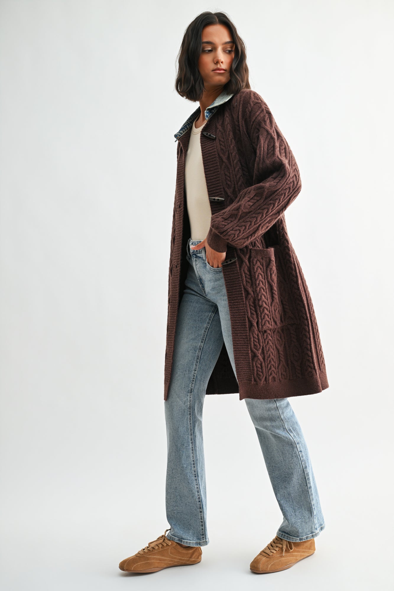 Brown Denim Collar Cardigan