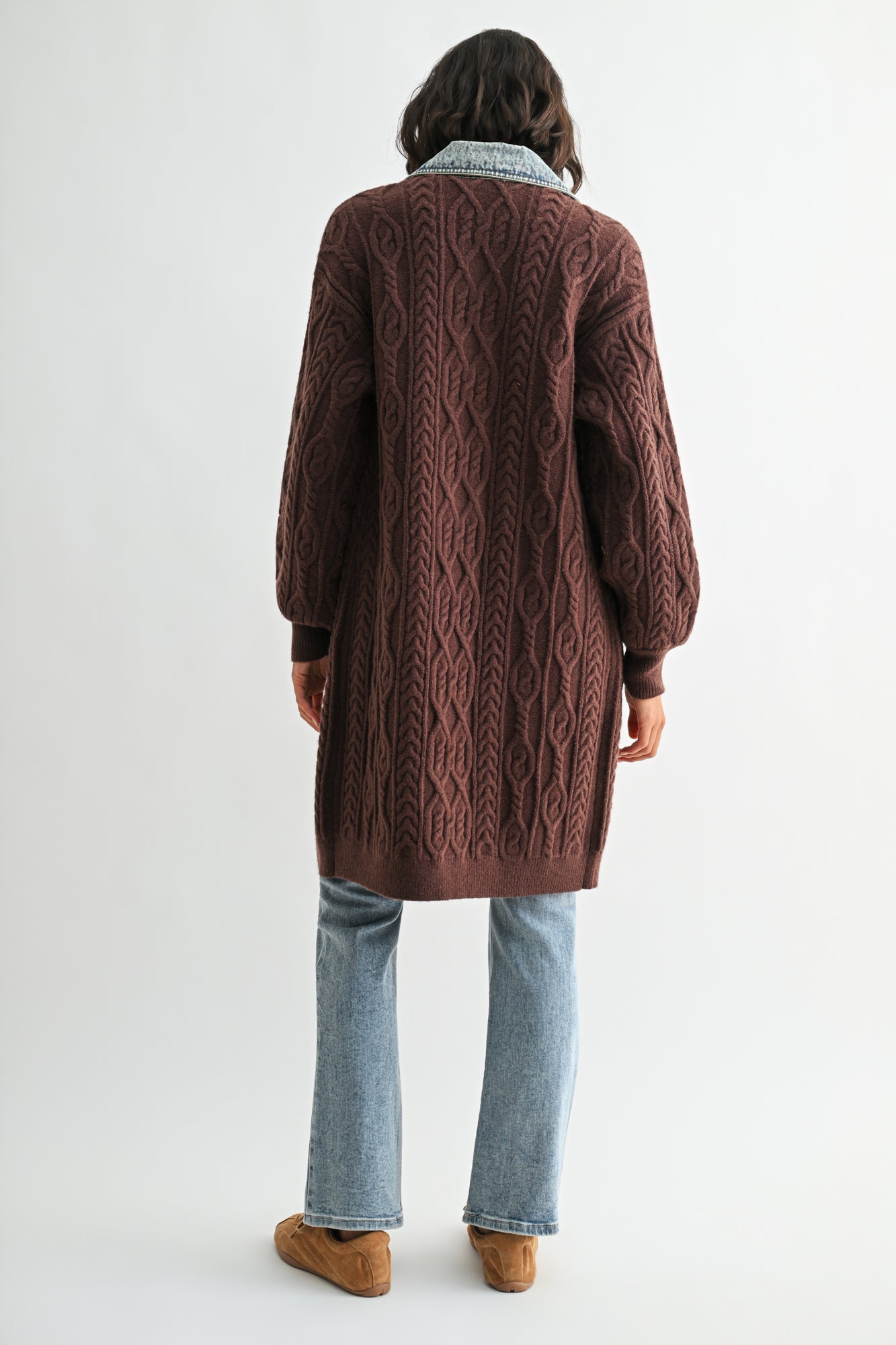 Brown Denim Collar Cardigan