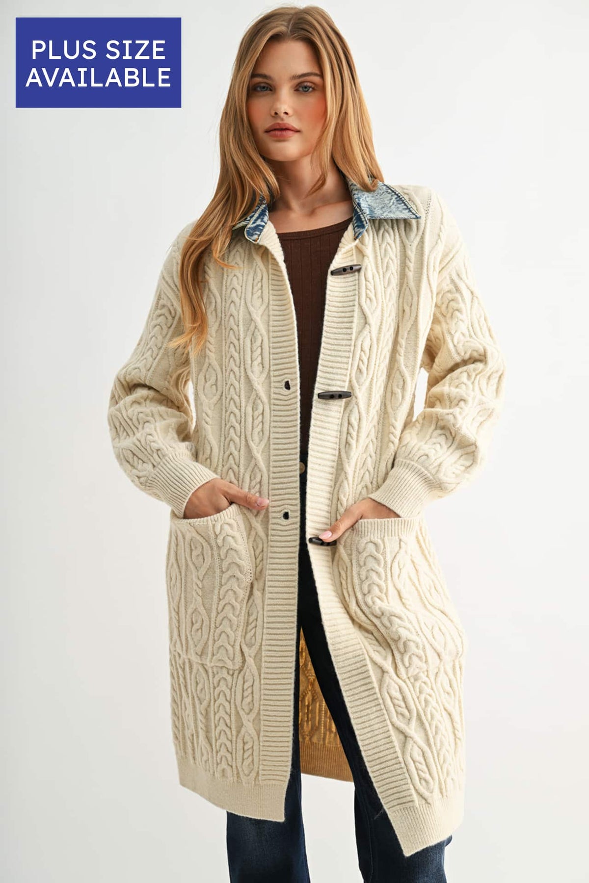 Parchment Plus-Size Denim Collar Cardigan