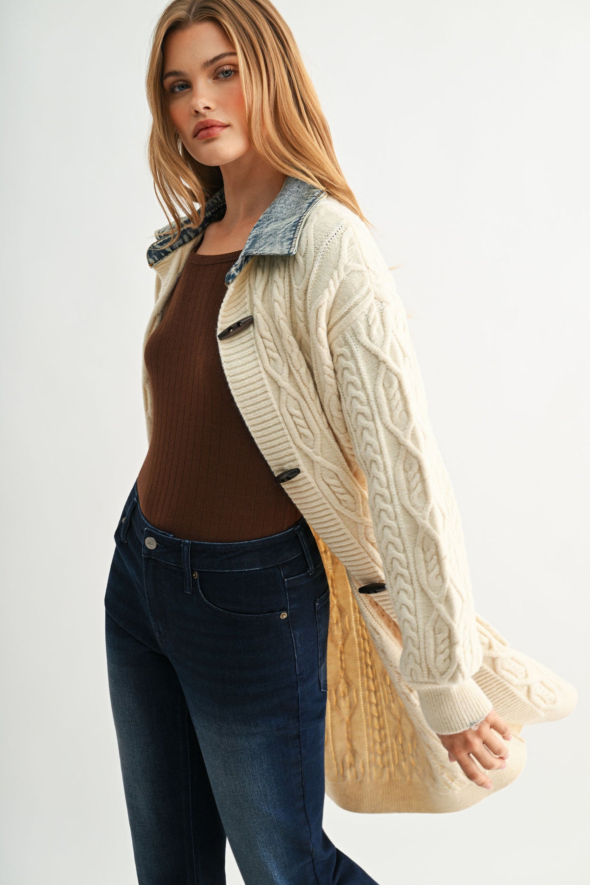 Parchment Petite Denim Collar Cardigan