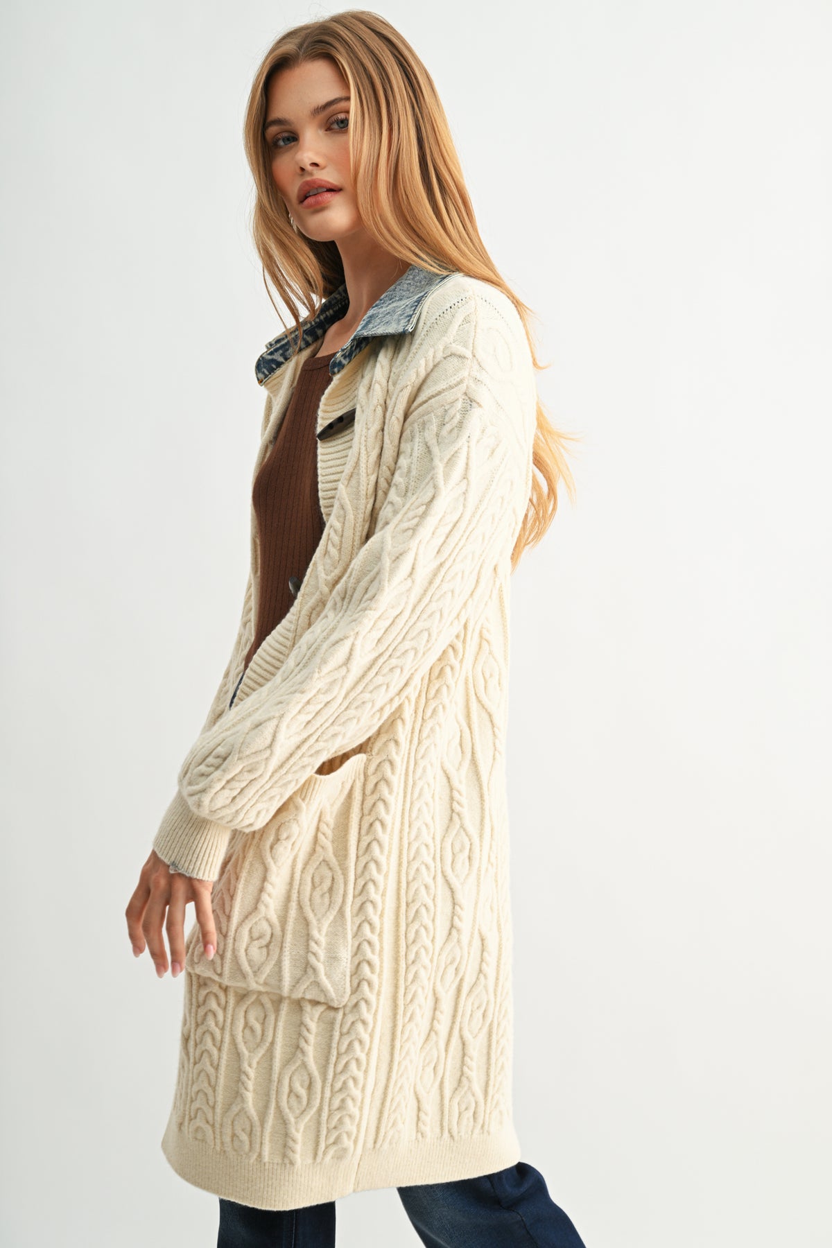 Parchment Plus-Size Denim Collar Cardigan