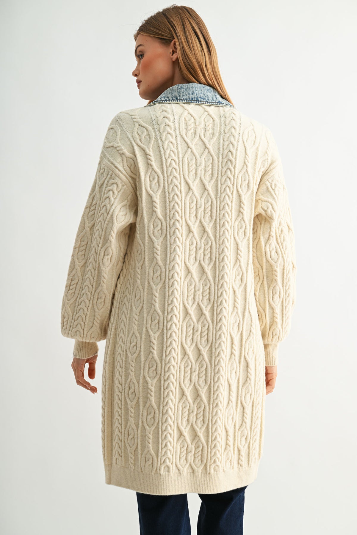Parchment Plus-Size Denim Collar Cardigan