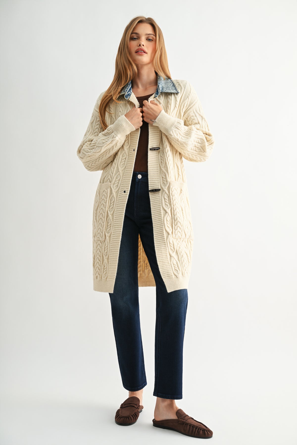Parchment Plus-Size Denim Collar Cardigan