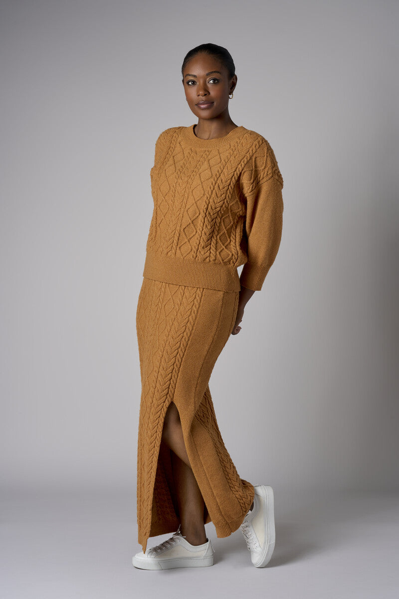 Ochre Three Quarter Sleeve Crew Neck Sweater
