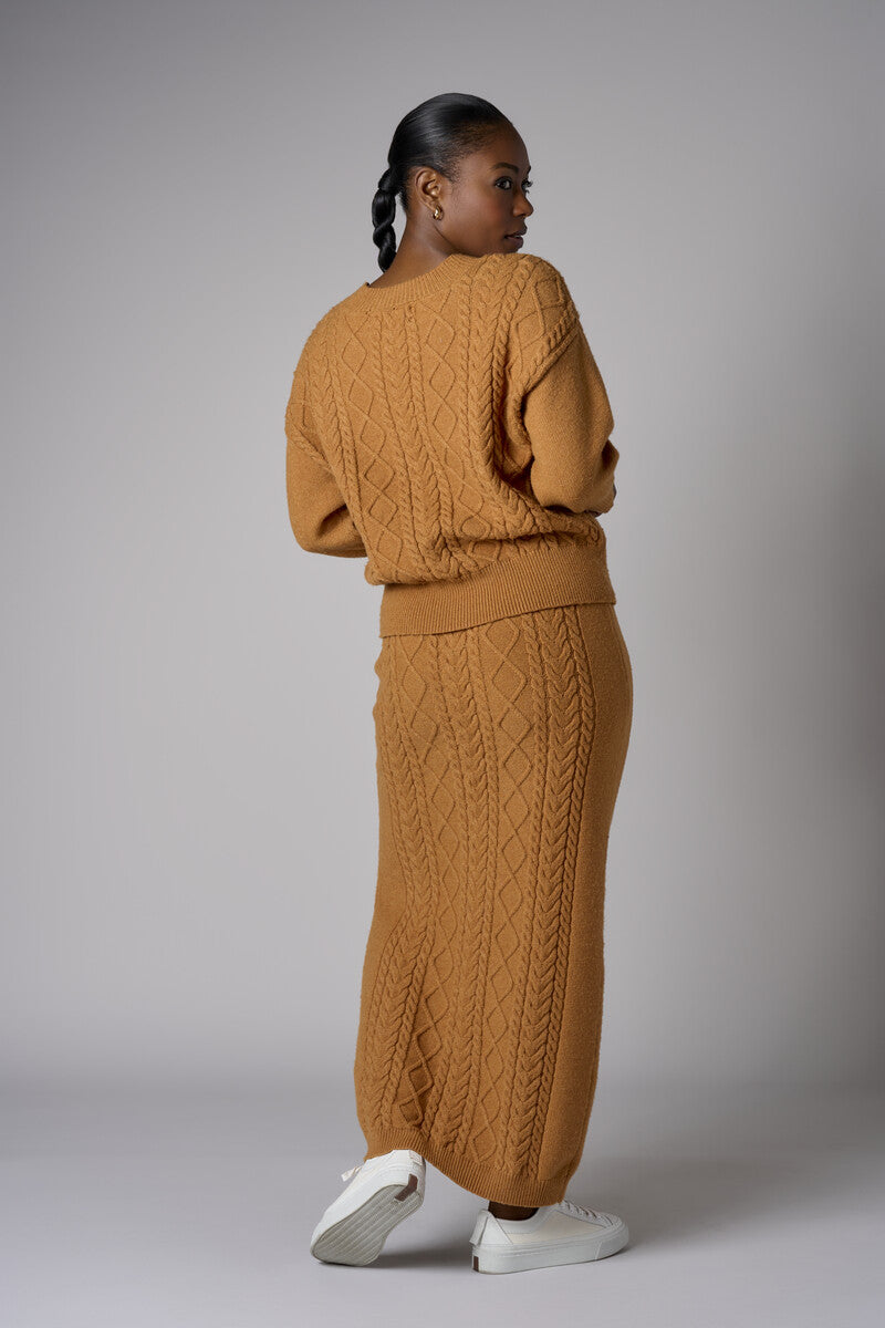 Ochre Three Quarter Sleeve Crew Neck Sweater