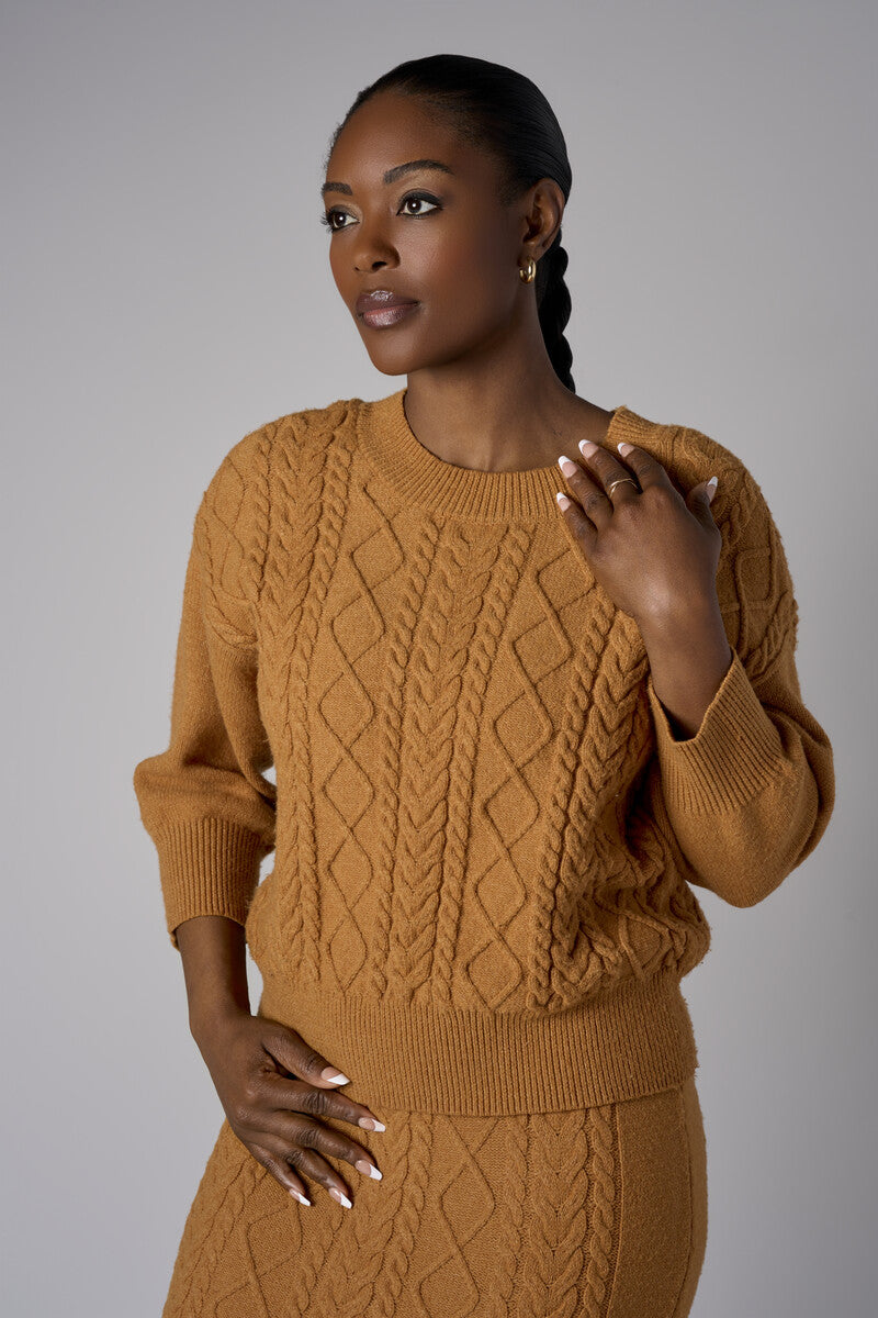 Ochre Three Quarter Sleeve Crew Neck Sweater