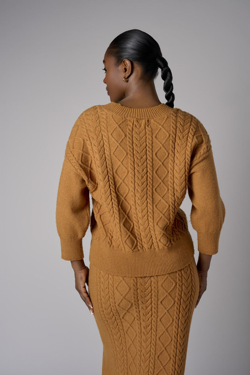 Ochre Three Quarter Sleeve Crew Neck Sweater