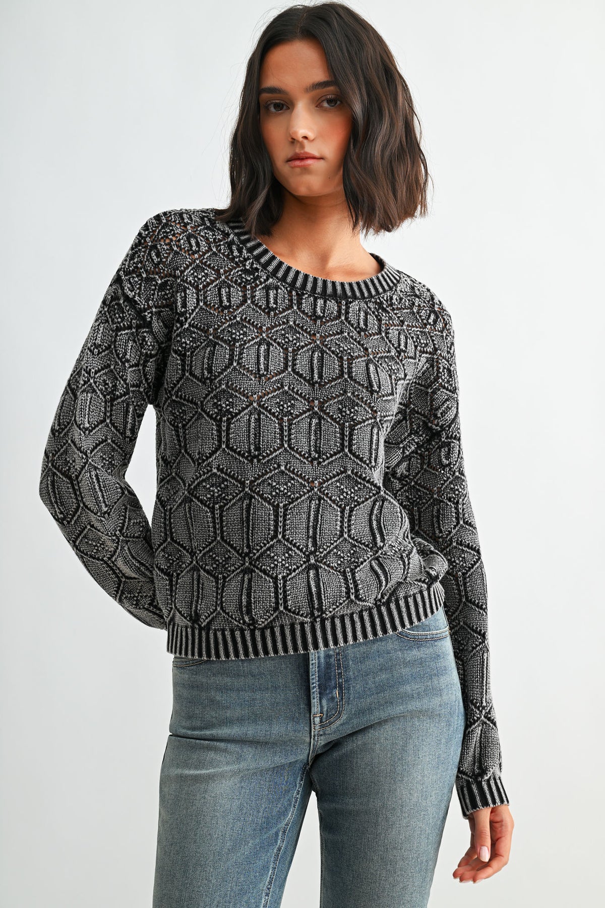Black Crew Neck Distressed Sweater