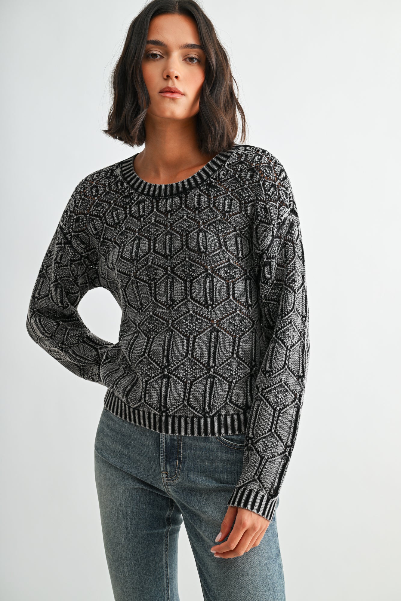 Black Crew Neck Distressed Sweater