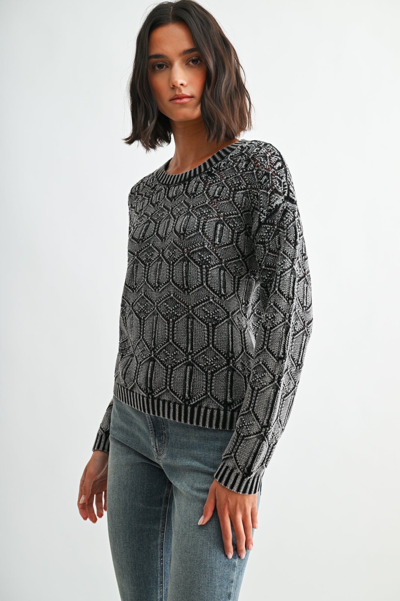 Black Crew Neck Distressed Sweater