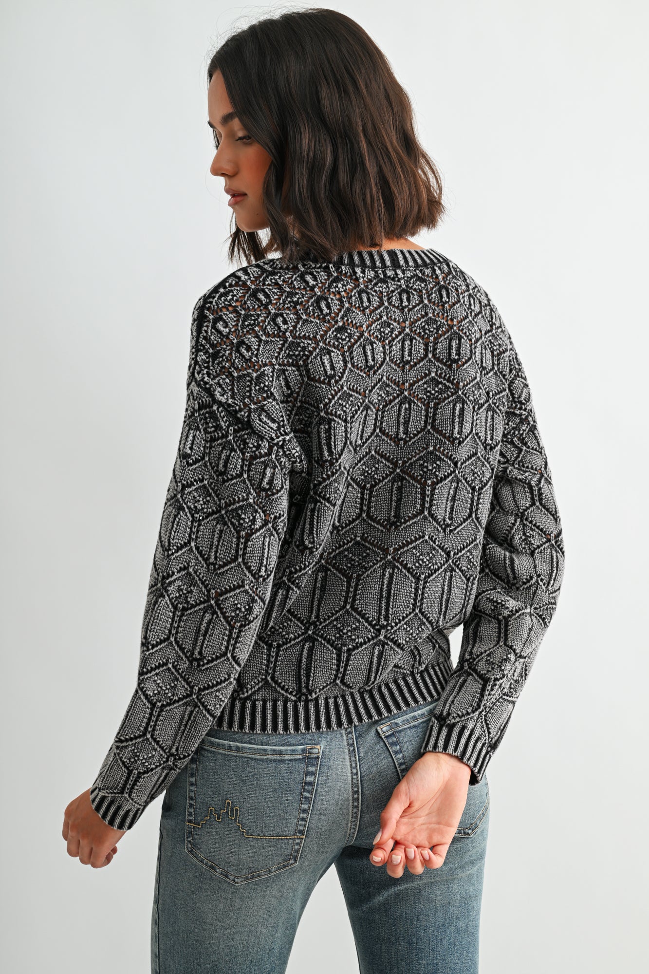 Black Crew Neck Distressed Sweater