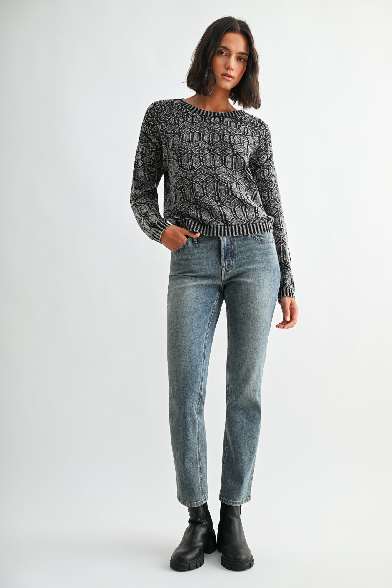 Black Crew Neck Distressed Sweater