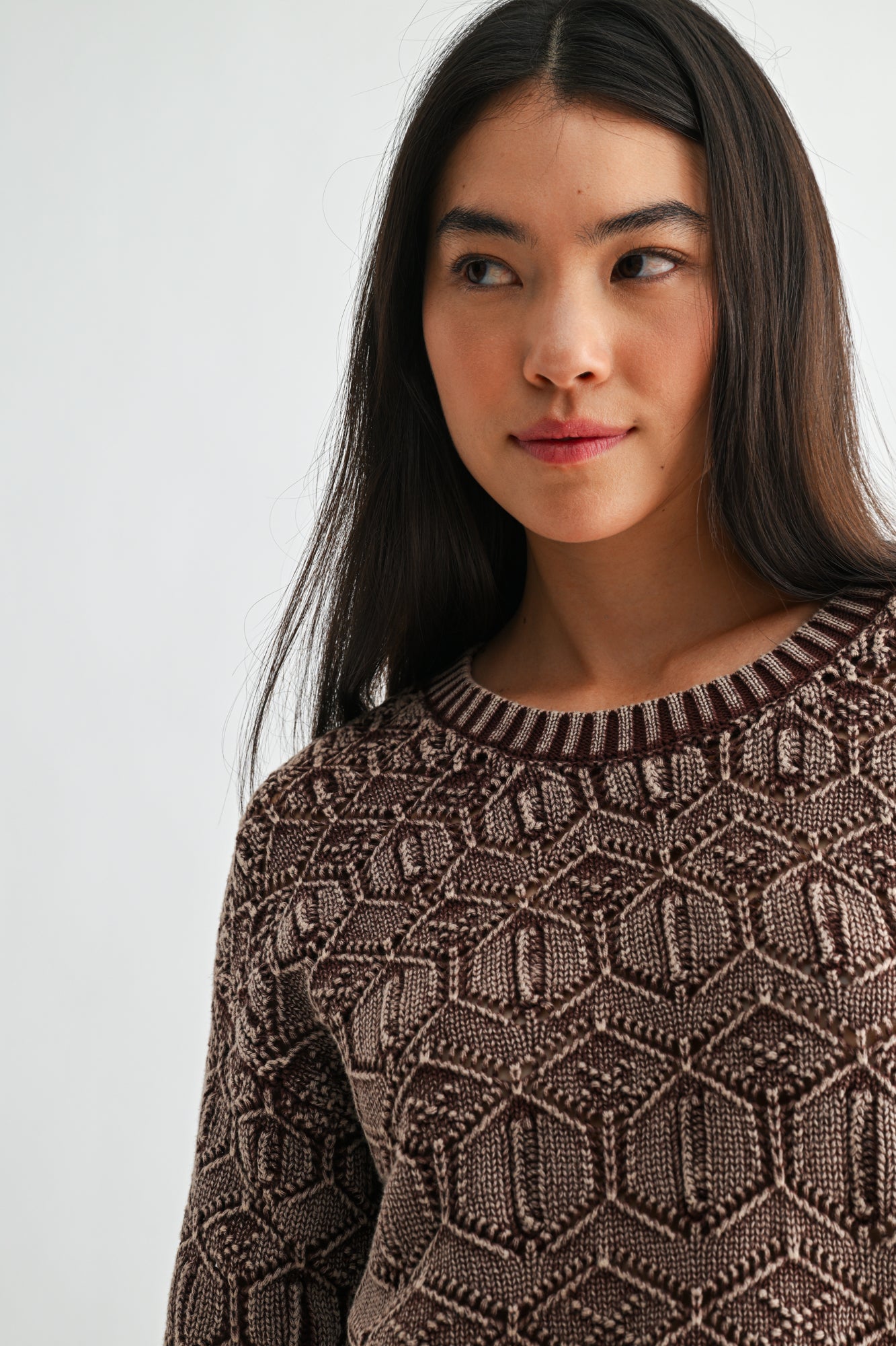 Chocolate Crew Neck Distressed Sweater