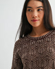 Chocolate Crew Neck Distressed Sweater