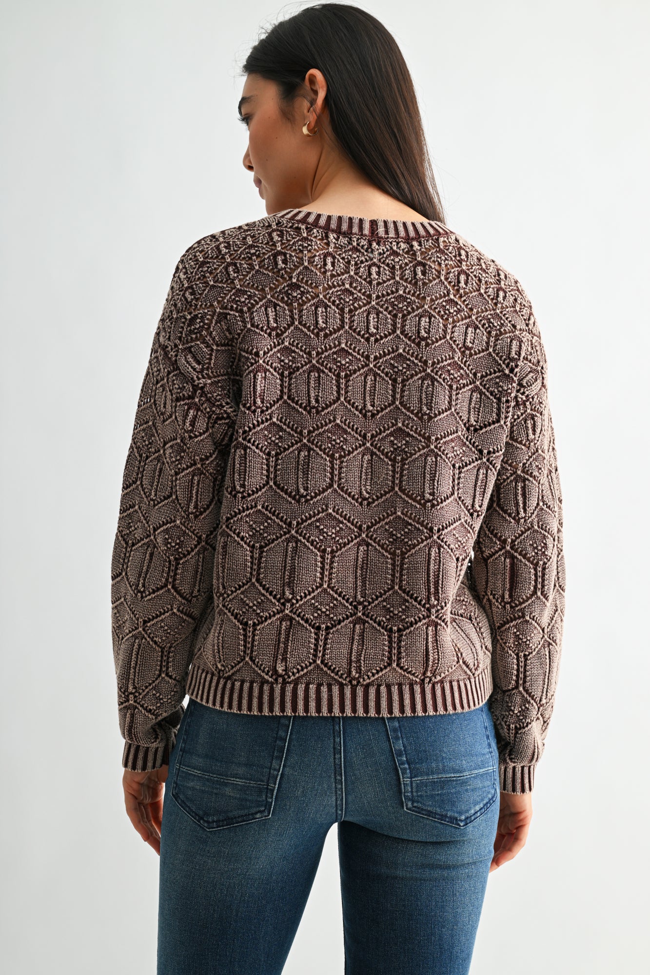 Chocolate Crew Neck Distressed Sweater