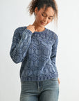 Indigo Crew Neck Distressed Sweater