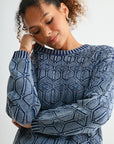Indigo Crew Neck Distressed Sweater