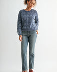 Indigo Crew Neck Distressed Sweater