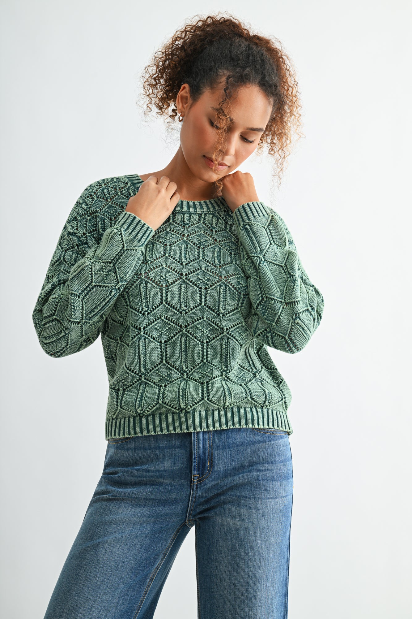 Olive Crew Neck Distressed Sweater