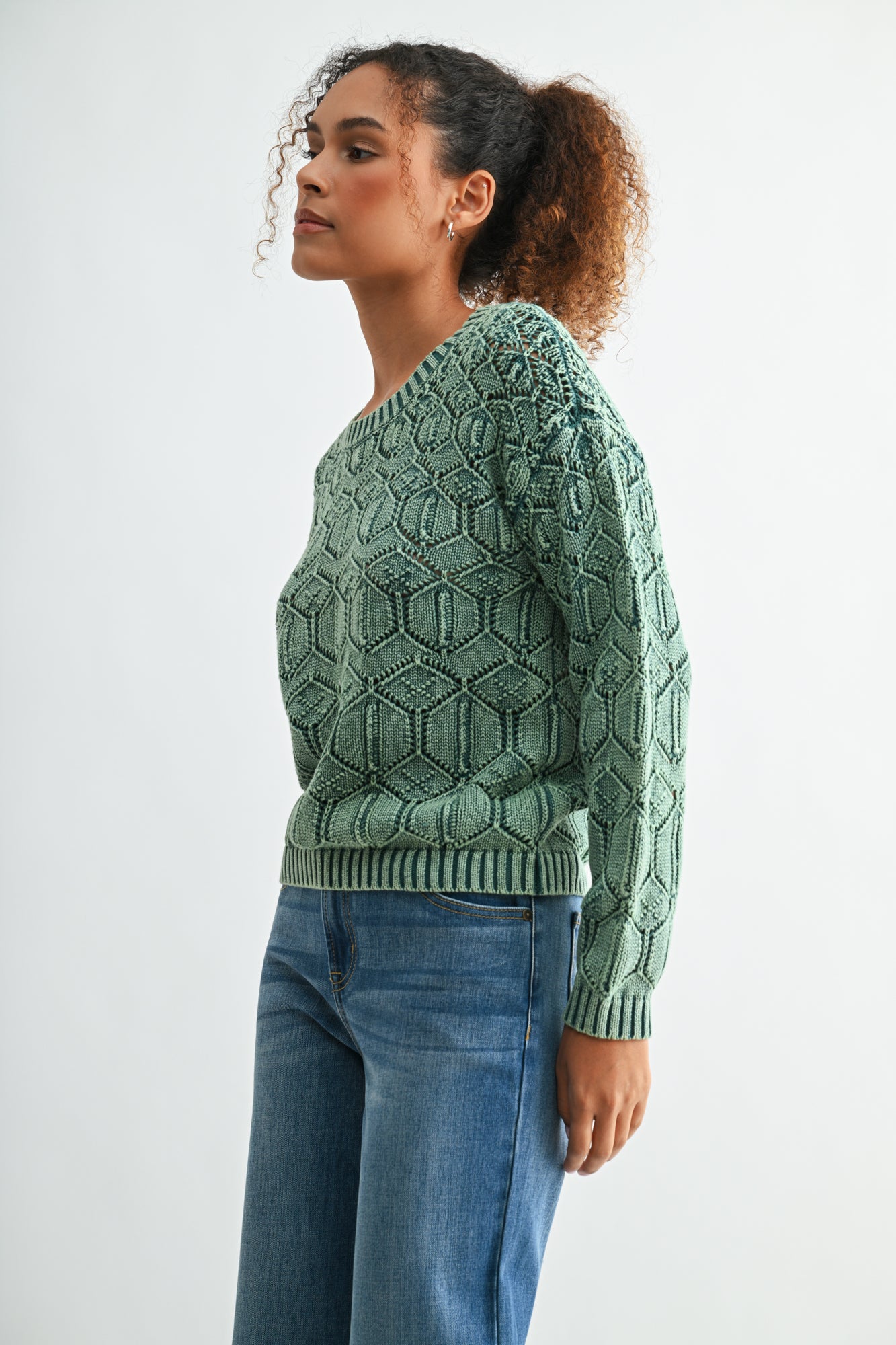 Olive Crew Neck Distressed Sweater