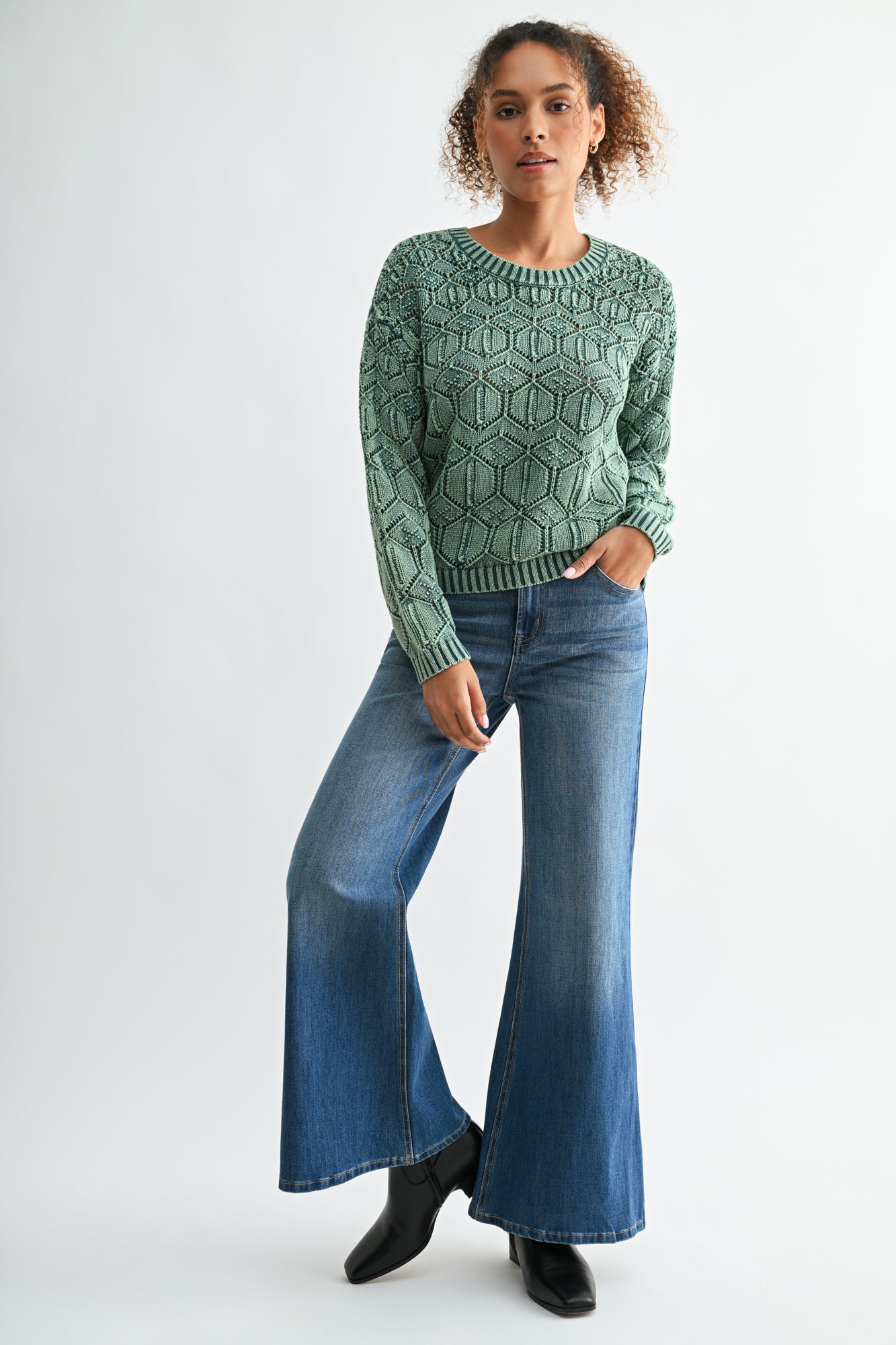 Olive Crew Neck Distressed Sweater