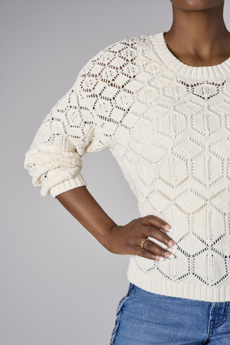 Embrace the beauty of &#39;Sand&#39; in our signature Crew Neck Distressed Sweater.