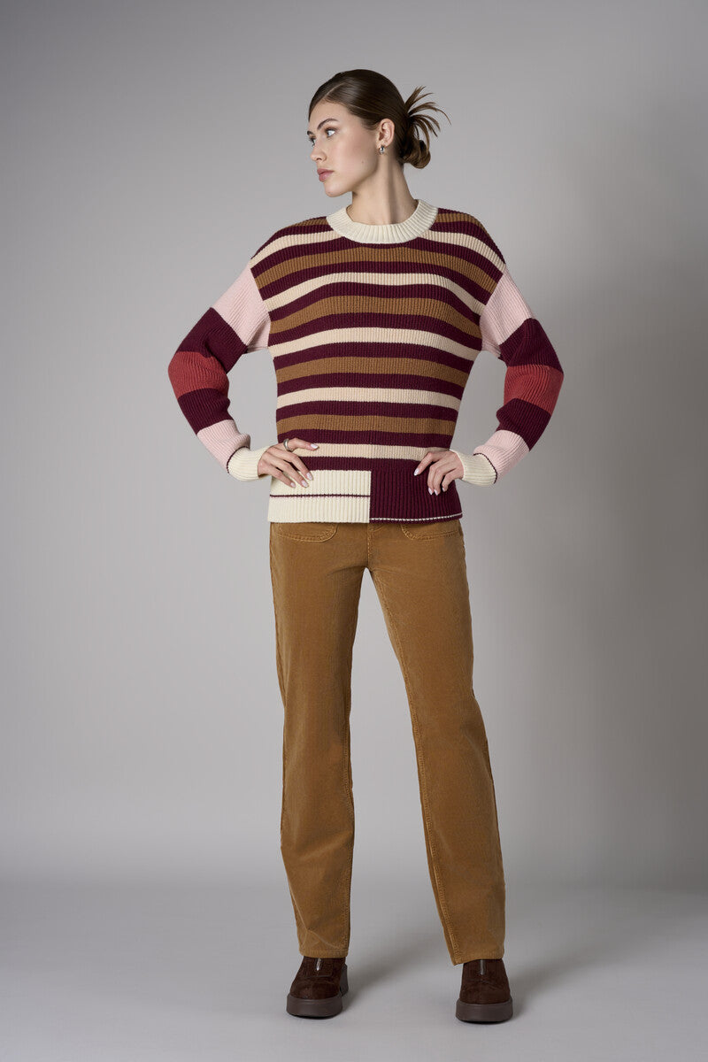 Merlot Multi Long Sleeve Striped Sweater